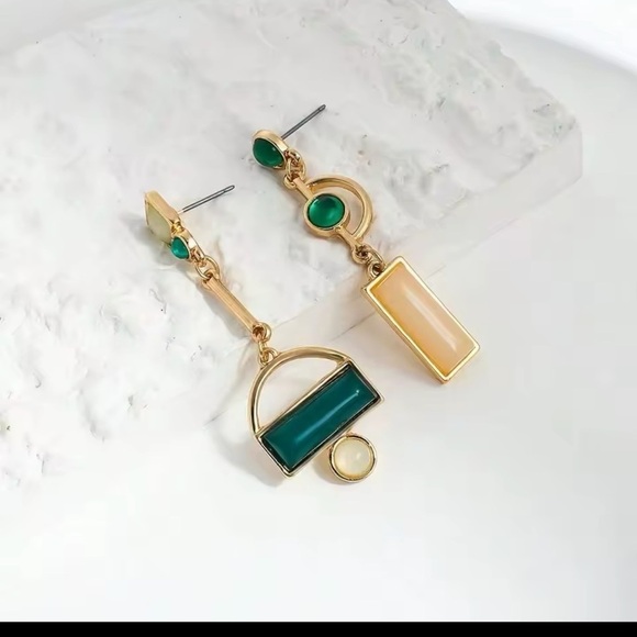 Anthropologie Gold and Green Asymmetrical Geometric Earrings - Picture 8 of 14